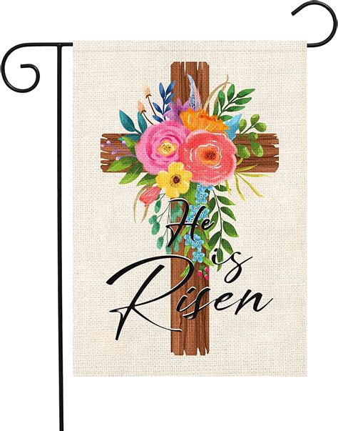 Easter Jesus Religious Garden Flag He Is Risen Easter Cross Spring Yard ...