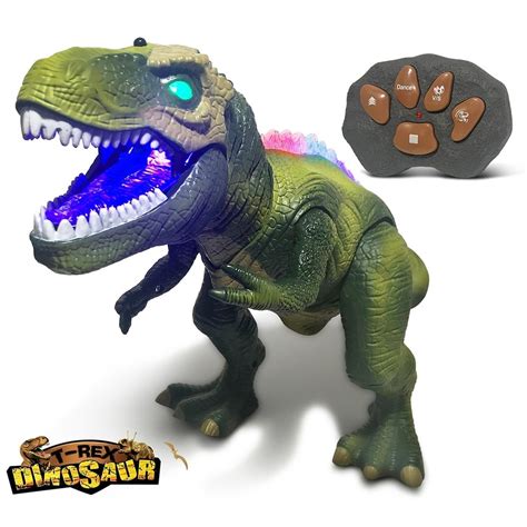 Remote Control Dinosaur for Kids with Light Up Eyes and Roaring Sound Big RC Dinosaur Green Toy ...