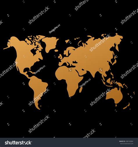 Vector Gold World Map On Black Stock Vector (Royalty Free) 438103084