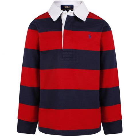 Polo Ralph Lauren Boys Long Sleeve Striped Polo Shirt in Red ...