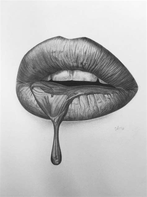 Dripping lip no.2 (2020) Pencil drawing by Amelia Taylor | Cool pencil drawings, Lips drawing ...