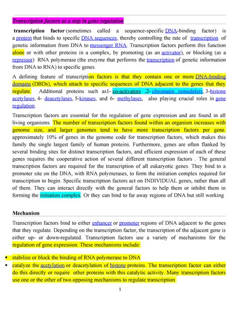 Transcription factors and gene regulation - Transcription factors as a ...