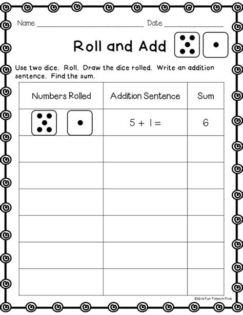 Dice Math Worksheet 1st Grade