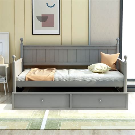 Day Bed, Twin Bed with Trundle, 275LBs Bed Weight Capacity and 50LBs ...