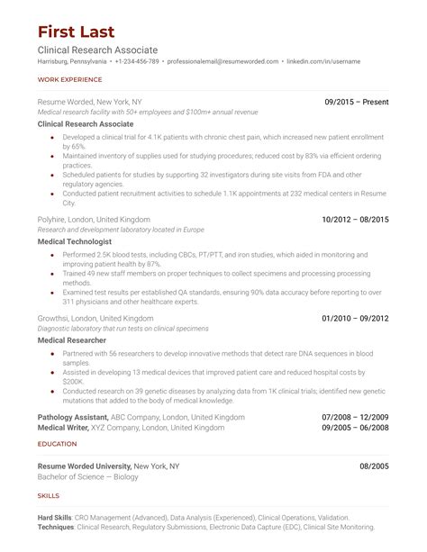 10 Clinical Research Resume Examples for 2024 | Resume Worded