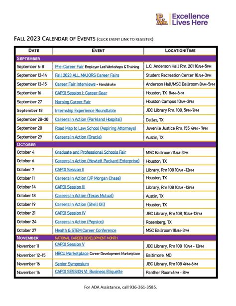 FALL 2023 CALENDAR OF CAREER EVENTS - Graduate Studies