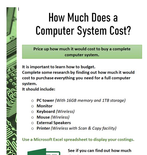 ICT Computing Costings Excel Spreadsheet Task | Teaching Resources