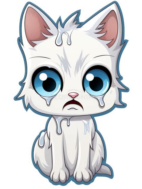 Sad Kitten Sticker in Cartoon Style on White Background Isolated, AI Stock Illustration ...