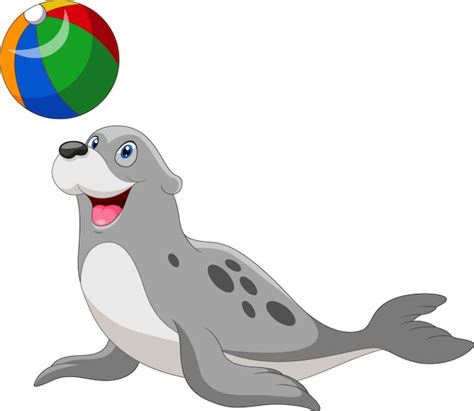 Premium Vector | Cute cartoon seal playing a ball