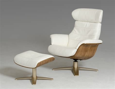 Modern White Leather Walnut Veneer Frame Chair with Ottoman Albuquerque ...