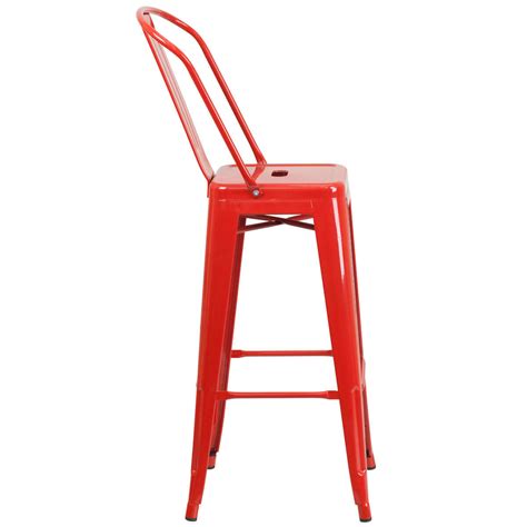 Red Bistro Style Metal Bar Stool