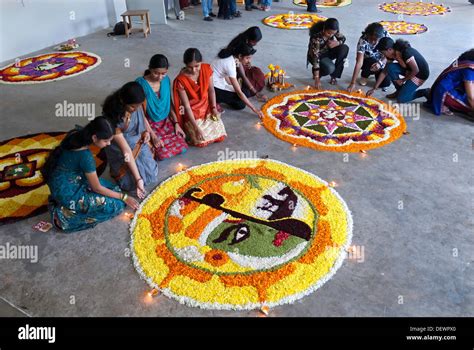 Flower decoration for onam festival, Kerala India Stock Photo - Alamy