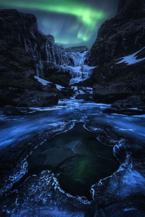 Frozen Night, by Daniel Fleischhacker | Waterfall, Landscape, Landscape photography