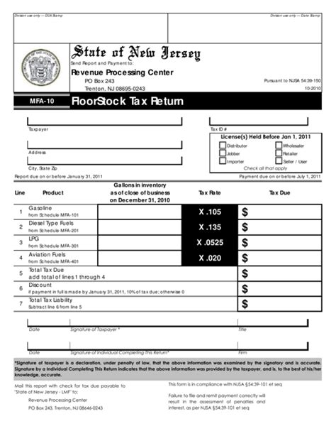 Form MFA-10 - Fill Out, Sign Online and Download Fillable PDF, New Jersey | Templateroller