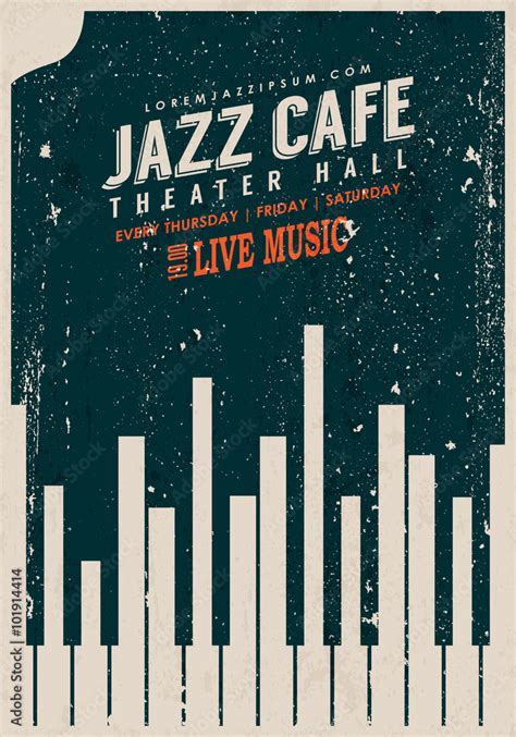 Vector Vintage Jazz music poster template. Texture effects can be ...