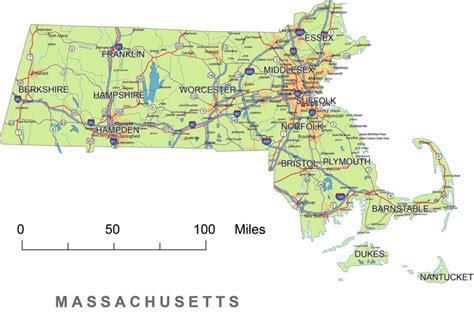 Preview of Massachusetts State vector road map. - Your-Vector-Maps.com