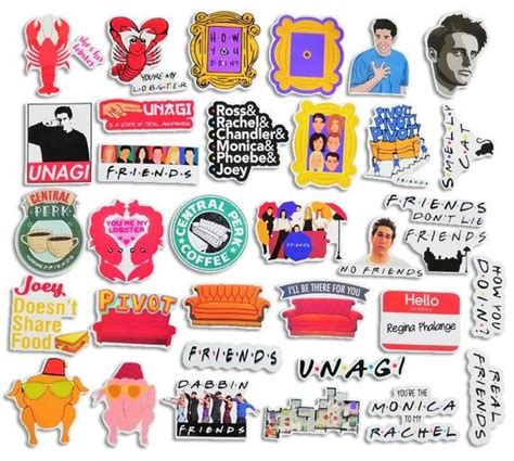 34 Pcs Friends Sticker Pack Laptop Suitcase Stickers Skateboard Stickers Decoration Stickers en ...