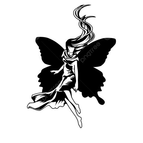 Butterfly Woman Long Hair Long Dress Open Wings Creative Silhouette, Woman Drawing, Hair Drawing ...