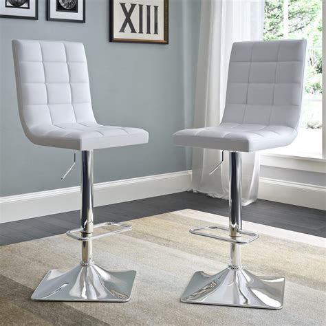 CorLiving Adjustable Height White Bonded Leather Swivel Bar Stool (Set of 2)-DPU-914-B - The ...