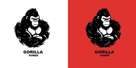 Gorilla power logo vector illustration on red and white background ...