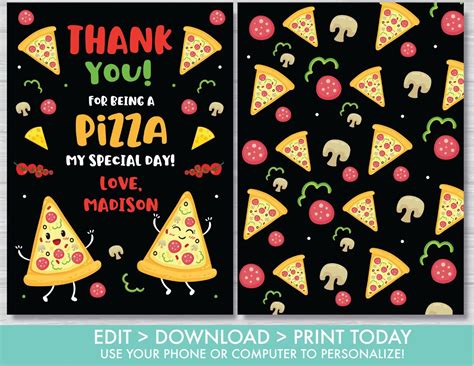 Pizza Party Thank You Card Kids Pizza Party Pizza Birthday - Etsy