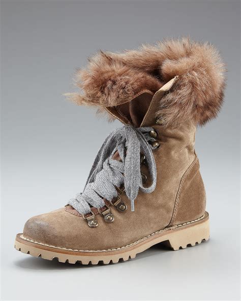 Lyst - Brunello Cucinelli Fur-lined Suede Hiker Boot in Brown