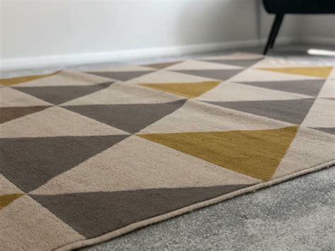 Large Geometric Grey and Mustard Rug | in Southwick, East Sussex | Gumtree