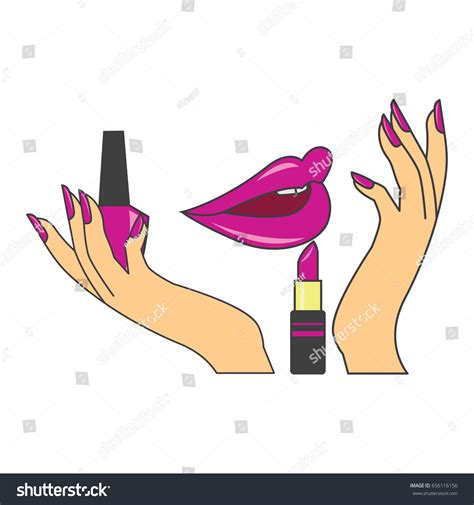 Red Lips Manicure Nails Makeup Cosmetics Stock Vector (Royalty Free ...