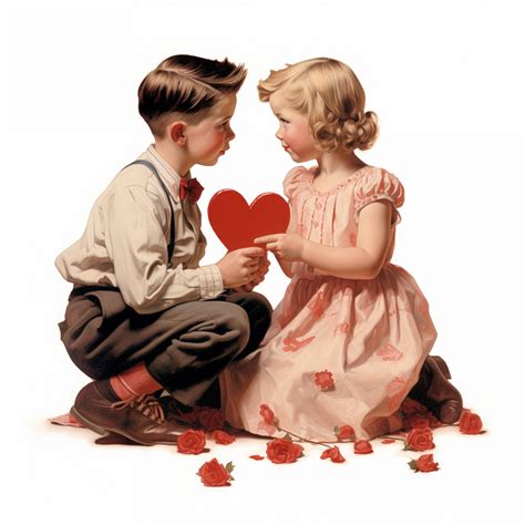 Boy And Girl Kid Vintage Valentine Free Stock Photo - Public Domain Pictures