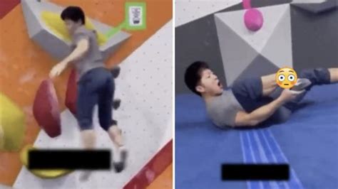 Holy Shxt: Dude Breaks His Leg After Falling Off Rock Climbing Wall! (*Warning* Graphic)