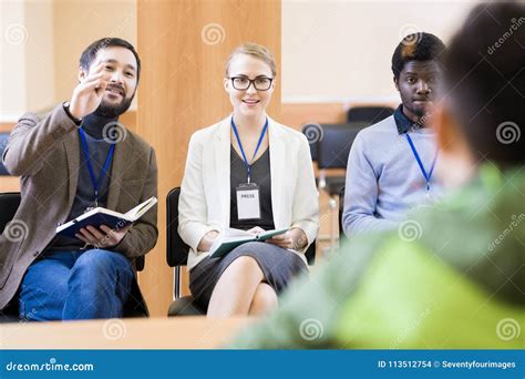 Group of Journalists at Press Conference Stock Photo - Image of mass ...