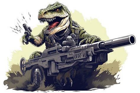 Premium AI Image | arafed t rex with a gun and a gun in his hand ...