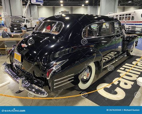 Old Vintage Black Cadillac Luxury Car at the Auto Show Editorial Stock ...