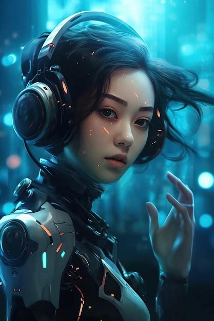 Premium AI Image | Illustration of a cyborg woman and Ai technology background AI Generated