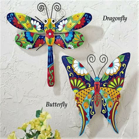 Metal Butterfly and Dragonfly Wall Decor Colorful Sculpture Hang Indoor ...