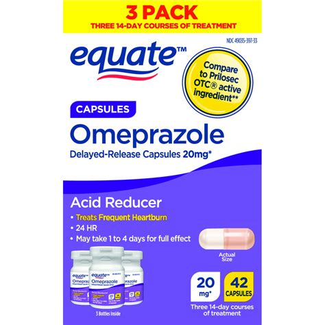 Equate Omeprazole Delayed-Release Capsules, 20 mg, 42 Count, 3 pack ...