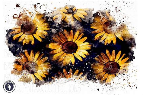 Watercolor Sunflowers Art Design, Sublimation PNG