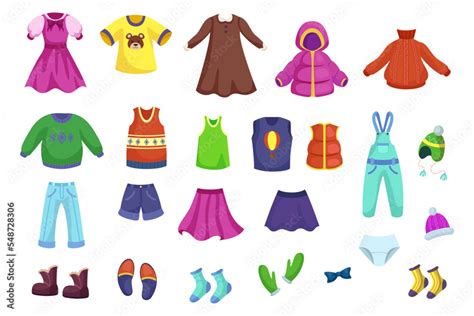 Children clothes for different seasons vector illustrations set ...