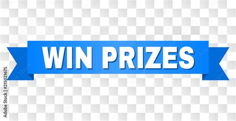 WIN PRIZES text on a ribbon. Designed with white caption and blue stripe. Vector banner with WIN ...