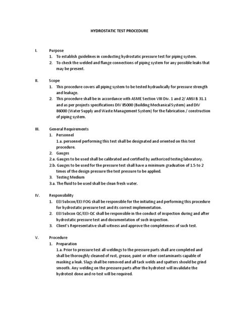 Hydrostatic Test Procedure | Leak | Pressure