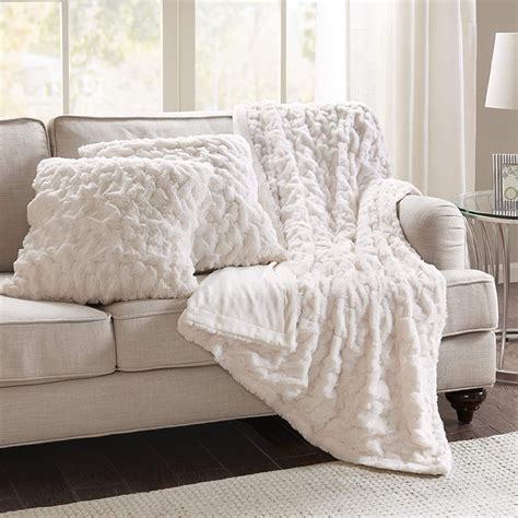 Comfort Spaces Ruched Faux Fur Plush 3 Piece Throw Blanket Set Ultra ...