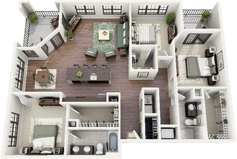 Three Bedroom Apartment Floor Plan - floorplans.click