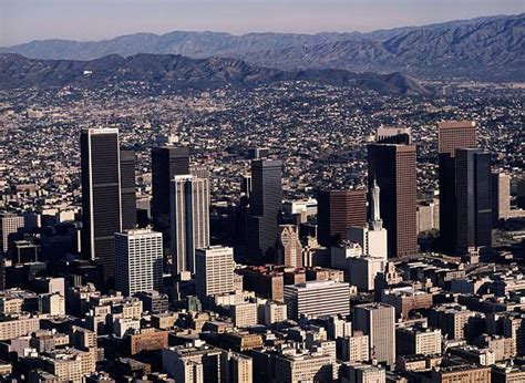 Aerial Photo of Downtown Los Angeles LOS ANGELES, CA - 1987: New downtown high rise buildings ...