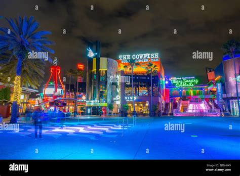 CityWalk at night at Universal Studios Park in Orlando, Florida, USA ...