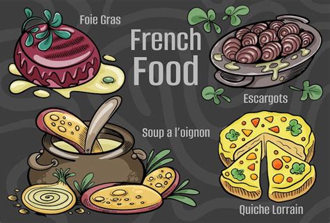 Premium Vector | French food A set of classic dishes Cartoon hand drawn illustration