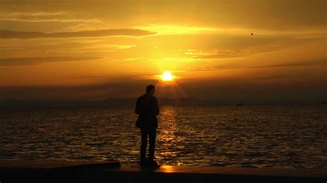 Lonely man at seaside in sunset time Stock Video Footage - Storyblocks