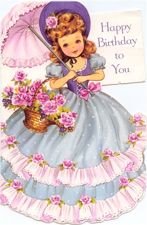 HAPPPY BIRTHDAY GREETING CARD | Girl birthday cards, Vintage birthday, Vintage birthday cards