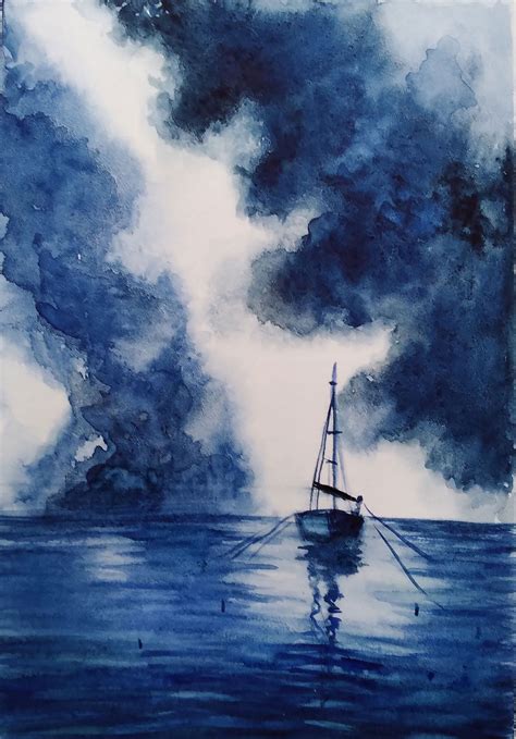 Seascape Watercolor Original Painting, art painting of storm clouds by ...