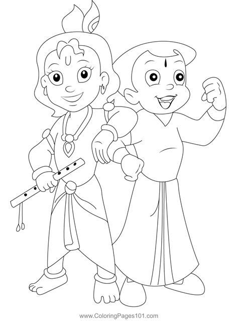 Chotta Bheem And Krishna Coloring Page | Cartoon drawings, Butterfly ...