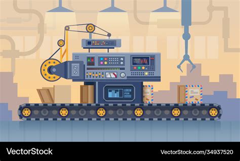 Conveyor belt factory production line cartoon Vector Image